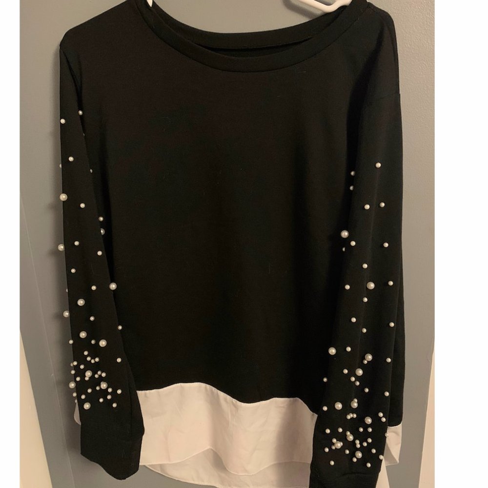 Pearled Sweater with Illusion Undershirt